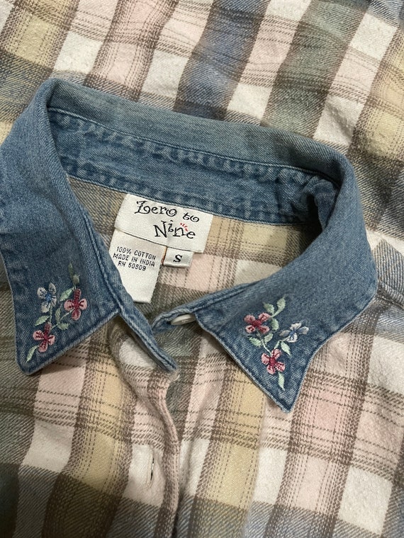 Vintage 1990s long sleeve plaid flannel shirt but… - image 7