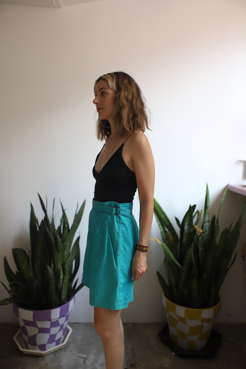 Vintage 1980s 90s Rafaella 26 high waist teal turquoise shorts image 5