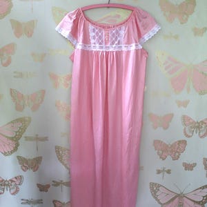 vintage 1970s 80s pink slip dress nighty night gown lingerie loungewear pajamas