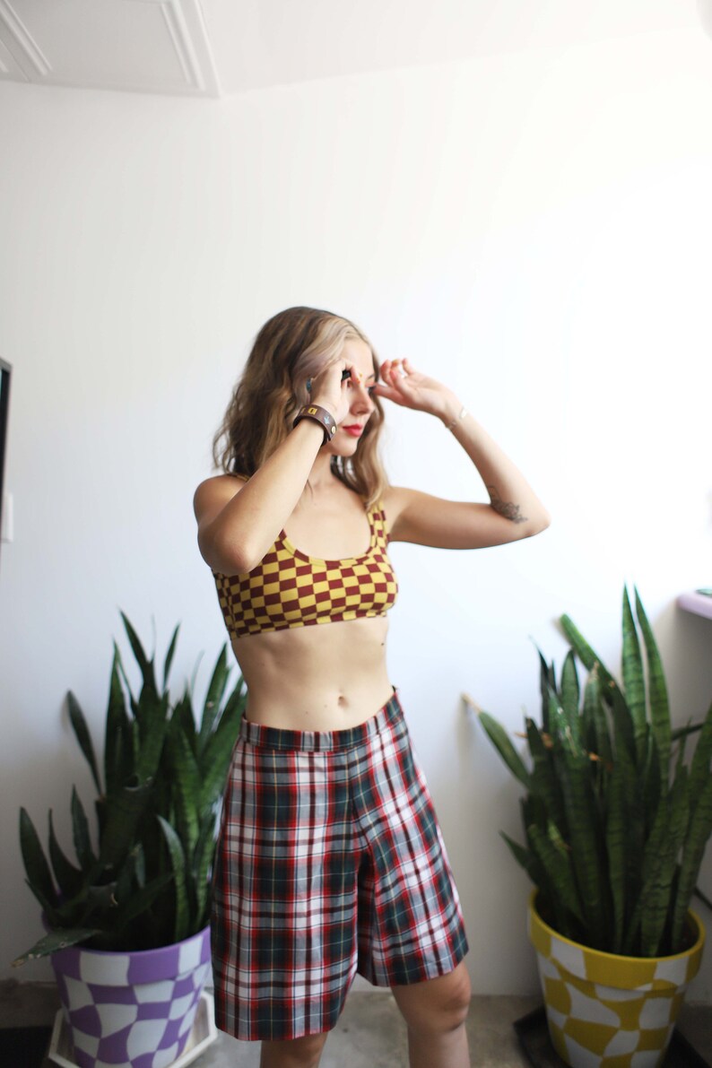 Vintage 1980er 90er high waist Tartan karierte gemusterte Shorts skort 70 cm Bild 8