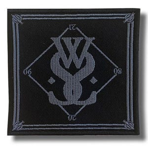 May include: A square black embroidered patch featuring a central grey monogram of the letters W and S intertwined within a diamond shape. The numbers 06, 21, 80, and 20 are positioned at the diamond points, framed by a double-lined border with corner details.