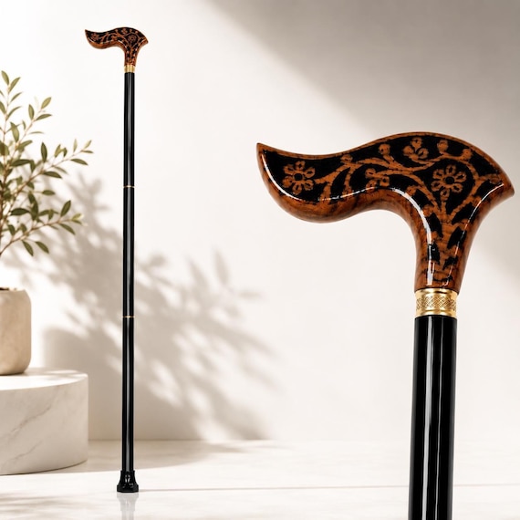 Handcrafted Wooden Walking Cane | Rustic Hiking Staff, Natural Wood Grain