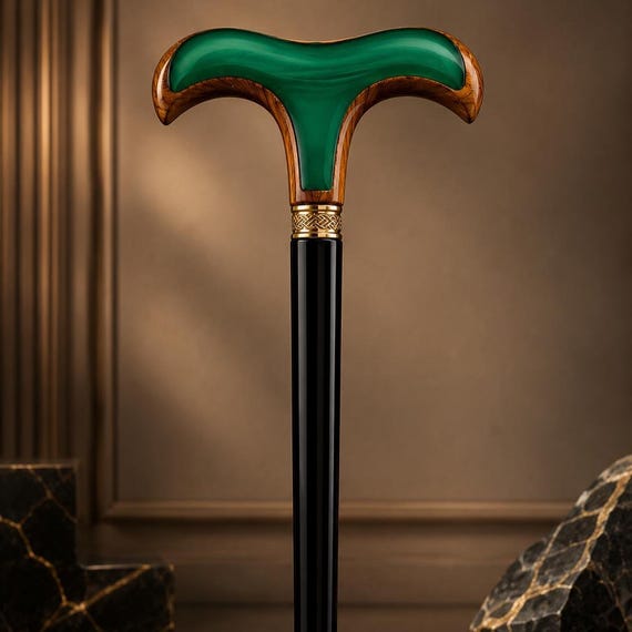 Sheesham Wood Walking Stick, Resin Handle, Elegant String Grip, Handmade Cane