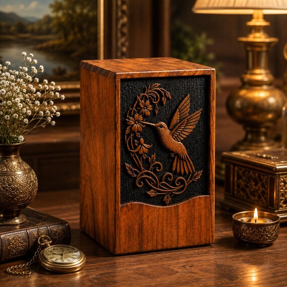 Personalized Wooden Pet Urn, Dog Cat Memorial Keepsake Box (Engraved)