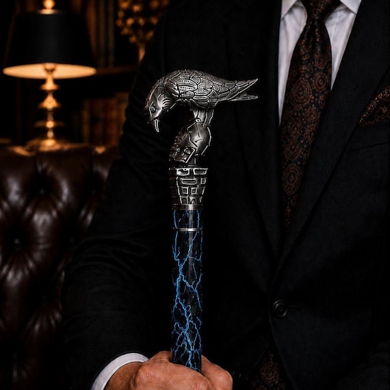 EBONY Wood Walking Stick, Resin Handle, Elegant String Grip, Handmade Cane
