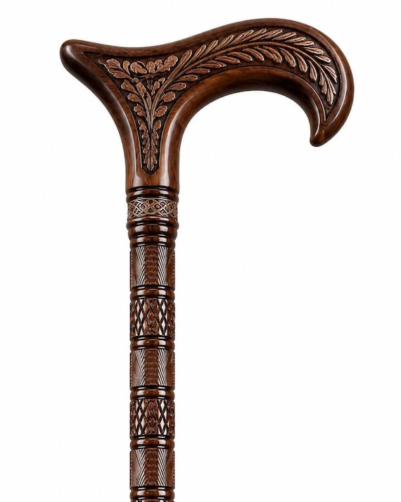 Handcrafted Wooden Walking Stick | Classic Carved Handle, Durable Support