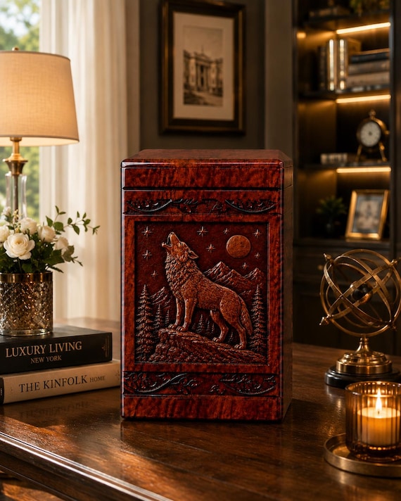 Personalized Wooden Pet Urn, Dog Cat Memorial Keepsake Box (Engraved)
