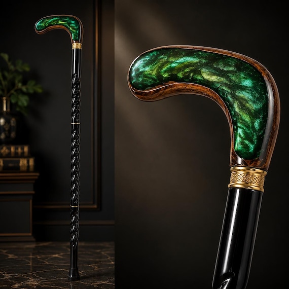 Sheesham Wood Walking Stick, Resin Handle, Elegant String Grip, Handmade Cane