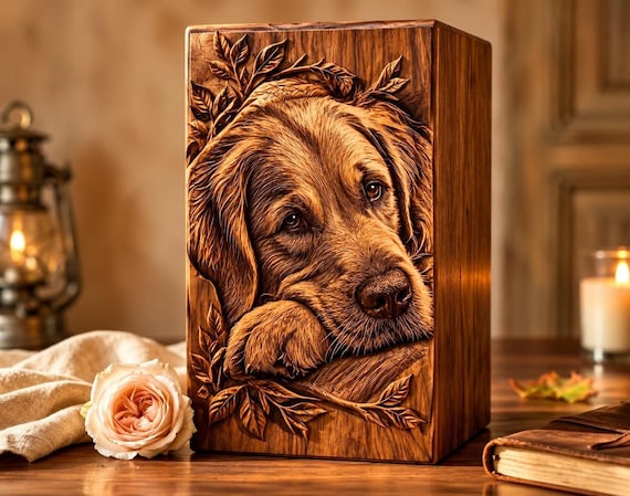 Personalized Wooden Pet Urn, Dog Cat Memorial Keepsake Box (Engraved)