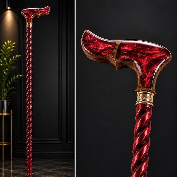Sheesham Wood Walking Stick, Resin Handle, Elegant String Grip, Handmade Cane