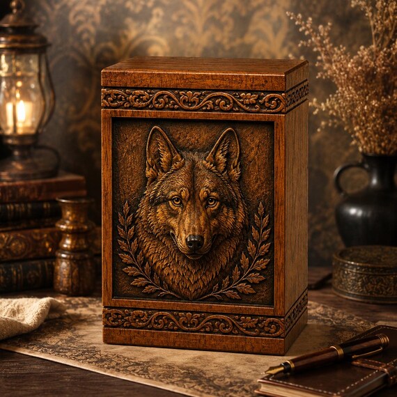 Personalized Wooden Pet Urn, Dog Cat Memorial Keepsake Box (Engraved)