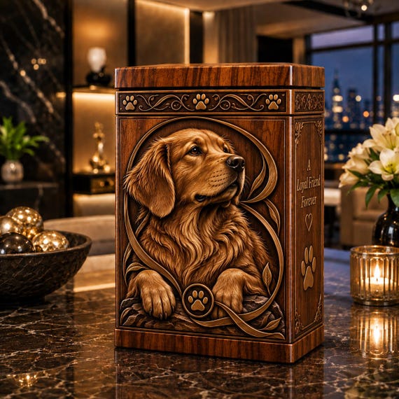 Personalized Wooden Pet Urn, Dog Cat Memorial Keepsake Box (Engraved)