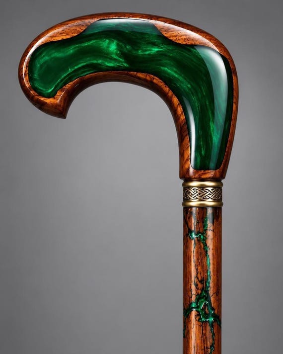 EBONY Wood Walking Stick, Resin Handle, Elegant String Grip, Handmade Cane