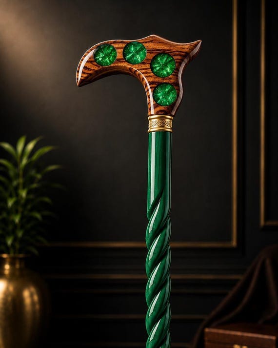 Sheesham Wood Walking Stick, Resin Handle, Elegant String Grip, Handmade Cane