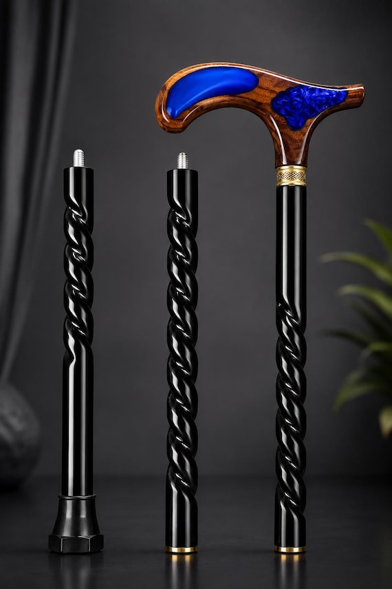 Sheesham Wood Walking Stick, Resin Handle, Elegant String Grip, Handmade Cane