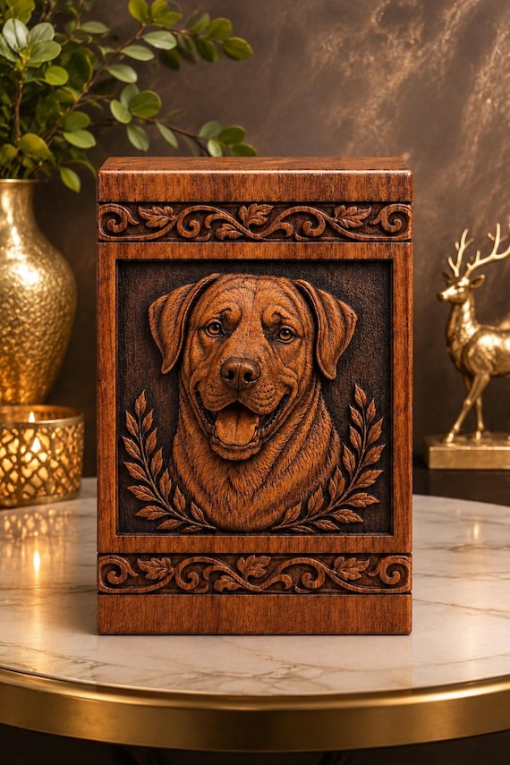 Personalized Wooden Pet Urn, Dog Cat Memorial Keepsake Box (Engraved)
