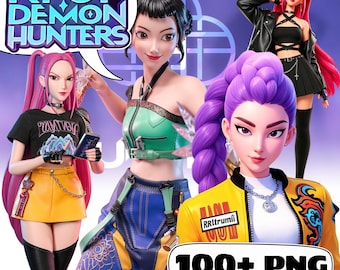 KPop PNG Bundle | Huntrix Clipart | Demon Hunters Birthday Party Clipart | Rumi Sublimation PNG | Digital Download