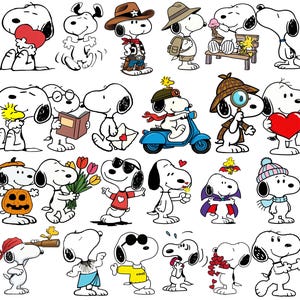 Snoopy PNG-bundel | Snoopy clipart-ontwerpen | Snoopy verjaardagsontwerpen | Clipart voor kinderfeestjes | Sublimatie PNG | Digitale download