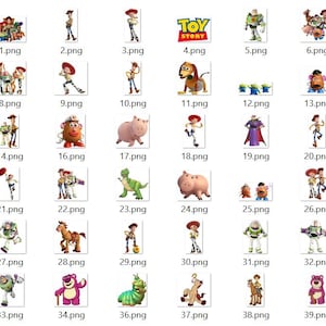 May include: A collection of digital stickers featuring various Toy Story characters including Woody, Buzz Lightyear, Jessie, Slinky Dog, Hamm, Rex, Mr. Potato Head, and Lotso, alongside the Toy Story logo, presented in a grid of individual image files.