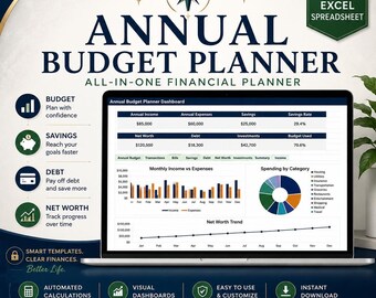 Pianificatore di budget annuale: foglio Excel completo con monitoraggio delle spese mensili.