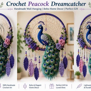 Crochet Peacock Dreamcatcher Pattern, Boho Wall Hanging (PDF)