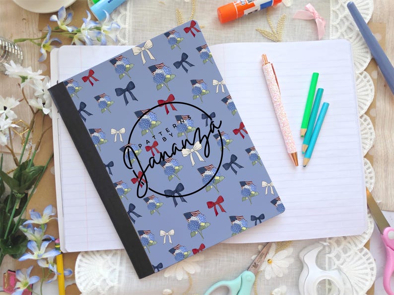 Printable Composition Notebook Cover: Blue Hydrangeas, Hand Drawn (PNG ...