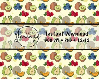 Hand-Drawn Fruit Seamless Pattern: Summer Yellow (PNG Digital Download)