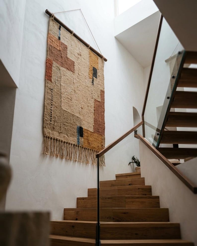 Handwoven Textured Jute Wall Hanging, Abstract Terracotta and Beige ...