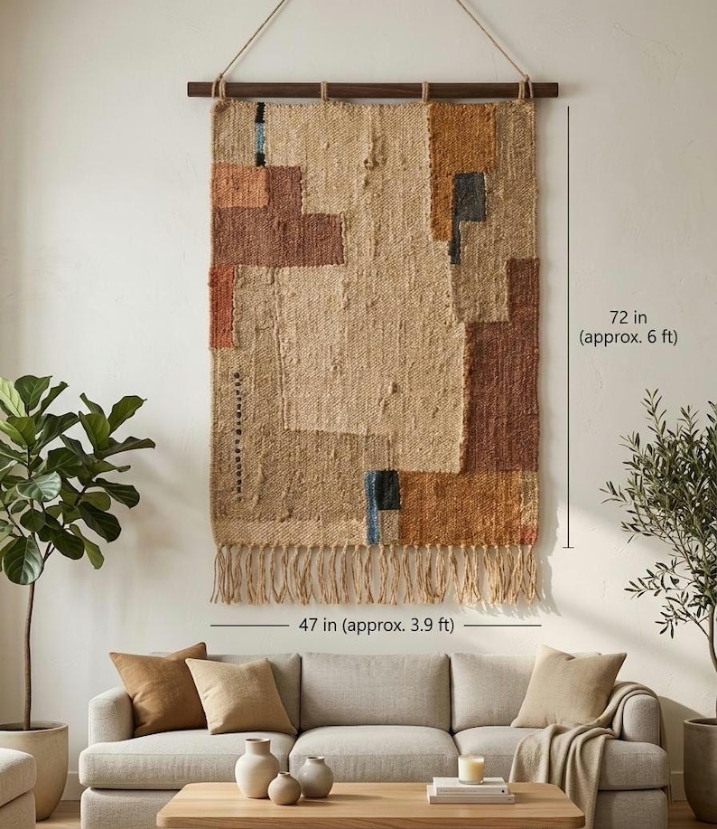 Handwoven Textured Jute Wall Hanging, Abstract Terracotta and Beige ...
