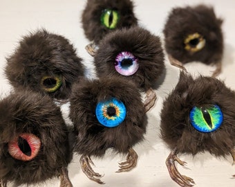 Whimsical Furry Eyeball Jerry Monster - Handmade Collectible Creature