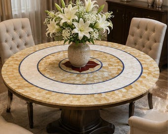 Tablero de mesa con mosaico de nácar hecho a mano, centro de mesa redondo de conchas de 91 cm (36") con diseño floral.
