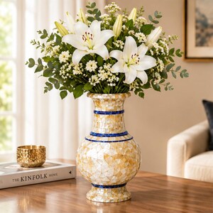 Mother of Pearl Vase, 15x8 Inch Shell Inlay Decorative Vase, Handmade Home Decor