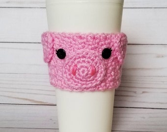 Handmade Crochet Pink Pig Coffee Cup Cozy