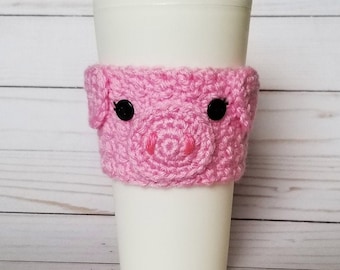 Crochet fait à la main cochon rose tasse de café confortable