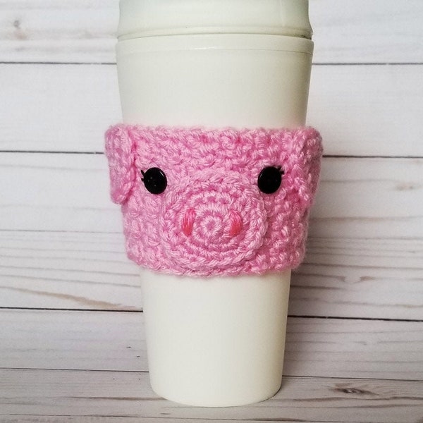 Handmade Crochet Pink Pig Coffee Cup Cozy