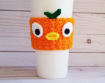 Crocheted Orange Bird Coffee Cup Cozy, Handmade Cup Sleeve, Cute Bird Cozy, Cartoon Bird crochet, Orange Bird cozy