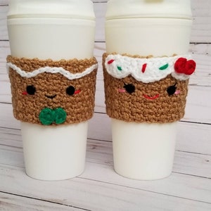 Crochet Gingerbread Boy and Gingerbread Girl Coffee Cup Cozies image 1
