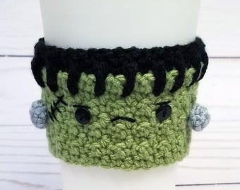 Tasse à café Frankenstein au crochet : douillette, douillette pour Halloween, douillette monstre, douillette effrayante
