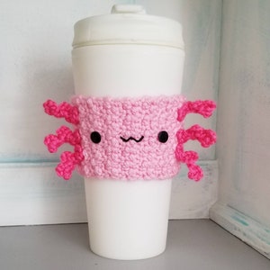 Crocheted Axolotl Coffee Cup Cozy Handmade