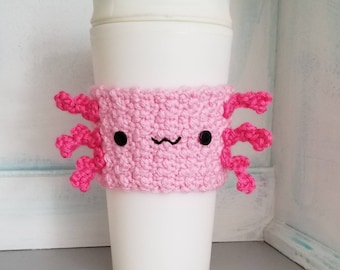 Crocheted Axolotl Coffee Cup Cozy Handmade