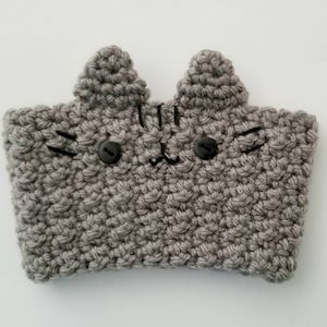 Crochet Gray Cat Coffee Cup Cozy