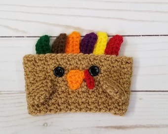 Crocheted  Turkey Coffee Cup Cozy | Reusable Coffee Cup Sleeve, Bird Cup Cozy, Teacher's Gift, Bird Lover's Gift, Thanksgiving Gift