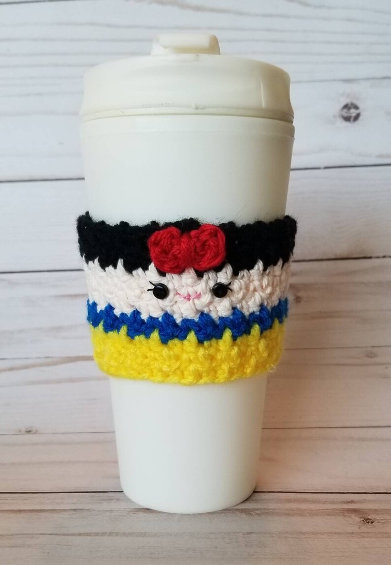 Crochet Snow White Coffee Cup Cozy image 1