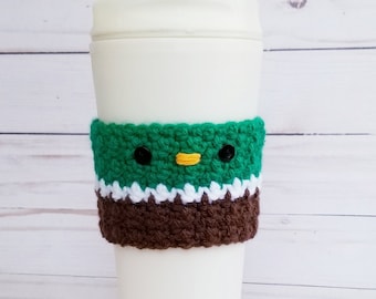 Tasse à café au crochet canard colvert confortable, canard confortable, cadeau canard, tasse faite main confortable, manchon de tasse à café, tasse réutilisable confortable, mignon, kawaii, oiseau