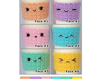 Crochet arc-en-ciel Pastel Kawaii Face petits couvercles tasse à café