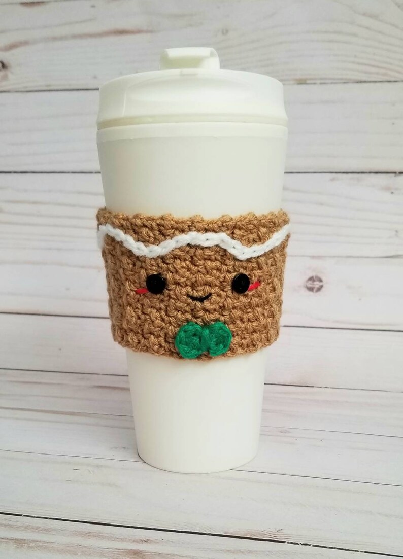 Crochet Gingerbread Boy and Gingerbread Girl Coffee Cup Cozies image 3