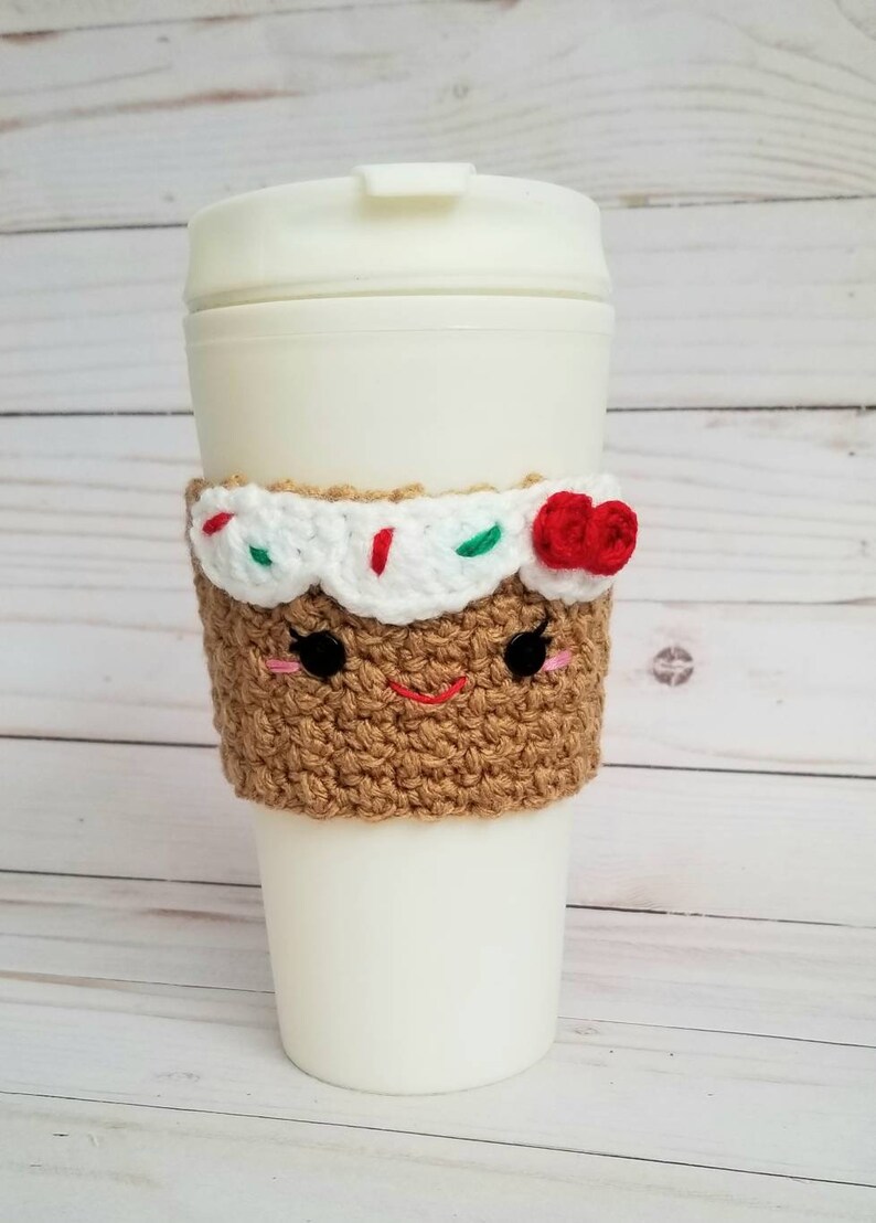 Crochet Gingerbread Boy and Gingerbread Girl Coffee Cup Cozies image 4