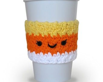 Crocheted Candy Corn Coffee Cup Cozy Handmade