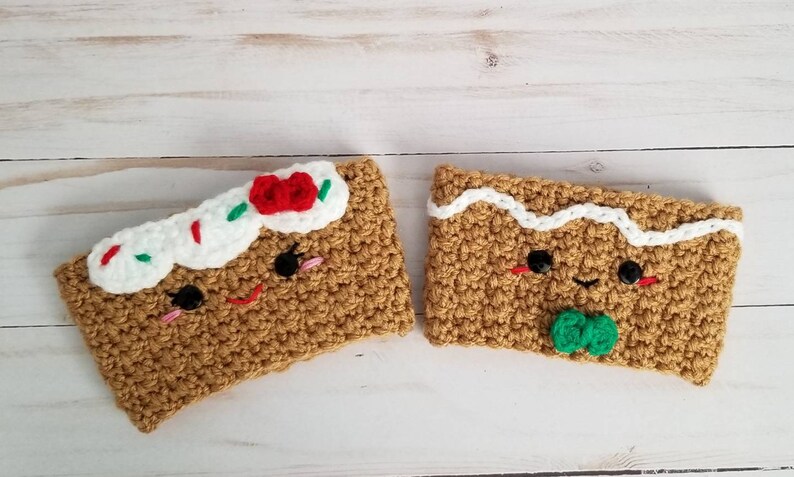 Crochet Gingerbread Boy and Gingerbread Girl Coffee Cup Cozies image 2