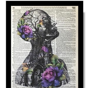 Vintage Anatomy, Human Body Print, Anatomical Art,  Purple Rose, Anatomy Print, Dictionary Art, Dictionary Print, Anatomical Artwork 8x10